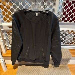 Halogen top with faux leather sleeves